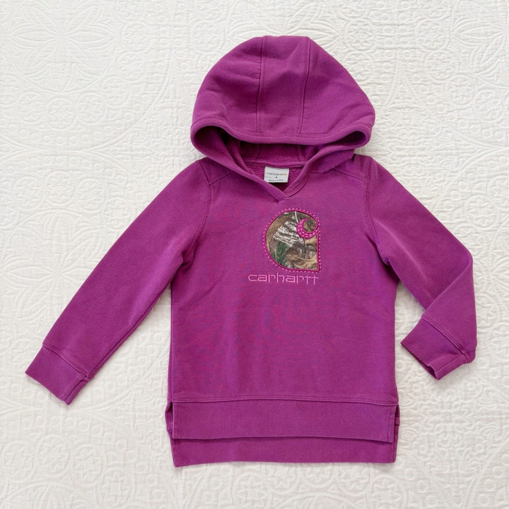Carhartt Girls'‎ Fleece Hoodie Pullover, Purple with Camo Logo Sz 4